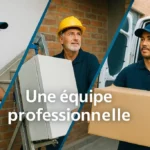 Équipe de déménageurs professionnels transportant des cartons et du matériel, service de déménagement de l’ASBL Boulot.